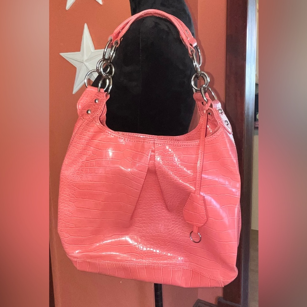 Butterfly Coral Croc-Embossed Purse